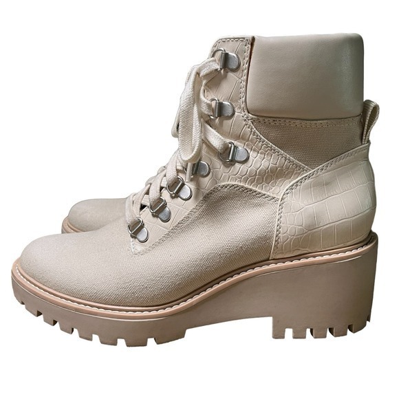 Dolce Vita Hank‎ Canvas Chunky Heel Combat Boots Lace Zip Creme Size 8.5 - Picture 3 of 10